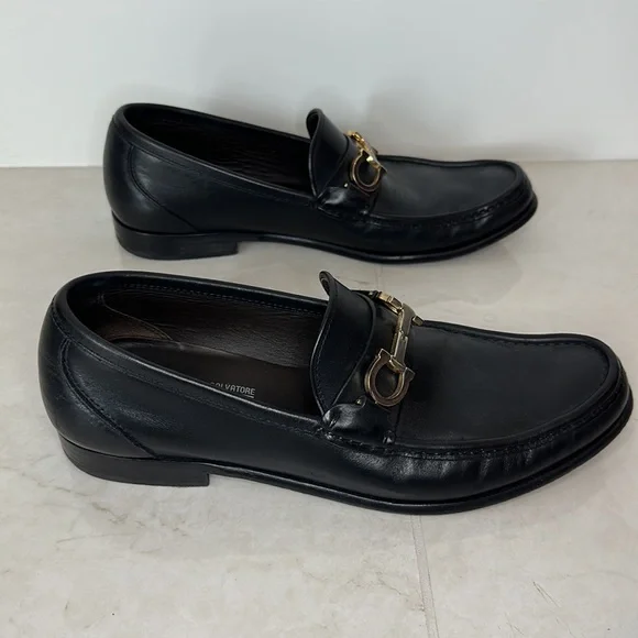 Salvatore Ferragamo Gancini-Bit Leather Loafers Black Men’s 8.5 - Picture 3 of 7